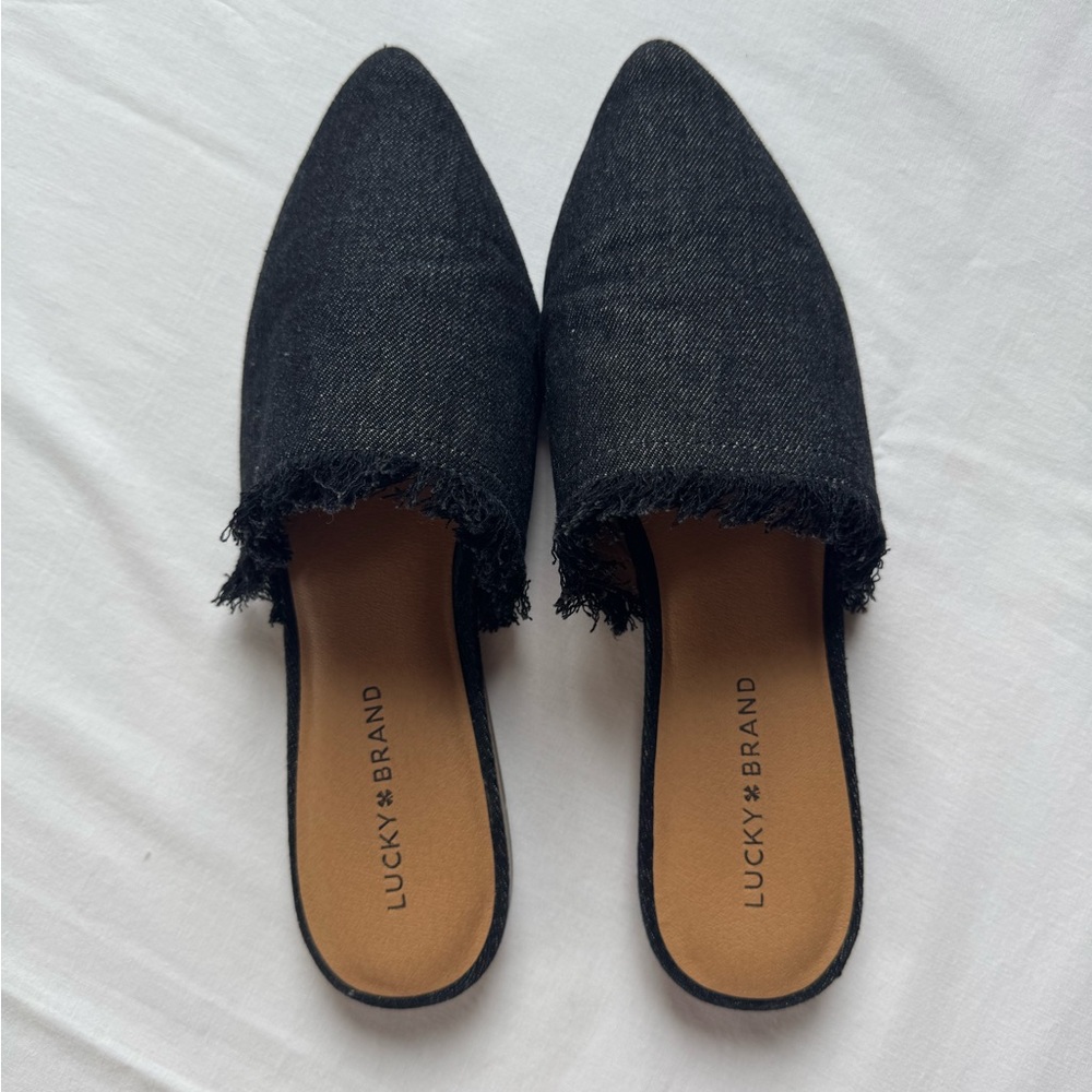 Lucky Brand Black Mules with Fringe Detail
